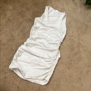 Aritzia White Sleeveless Ruched Dress